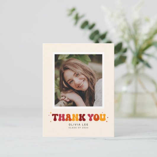 Bold Groovy Retro Abschluss Danke Postkarte (Stehend Vorderseite)