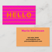 Bold Groovy Squiggles Bright Orange Hot Pink Hallo Visitenkarte (Vorne/Hinten)