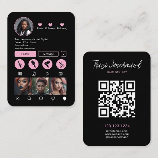 Bold Hair Stylist Social Media Layout Visitenkarte (Vorne/Hinten)