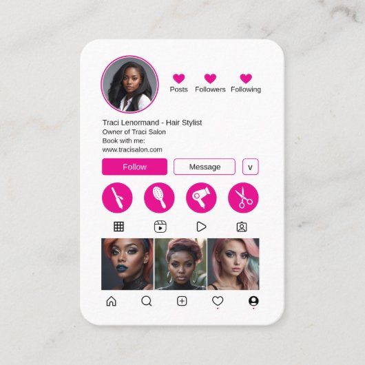 Bold Hair Stylist Social Media Layout Visitenkarte (Vorderseite)