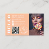 Bold hallo Pfirsich Qr Foto Logo Social Media Visitenkarte (Vorderseite)