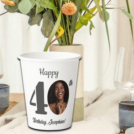 Bold Happy 40th Birthday Photo Pappbecher