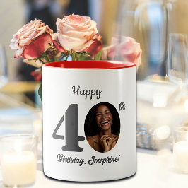 Bold Happy 40th Birthday Photo Zweifarbige Tasse