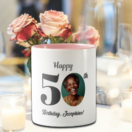 Bold Happy 50th Birthday Photo Zweifarbige Tasse