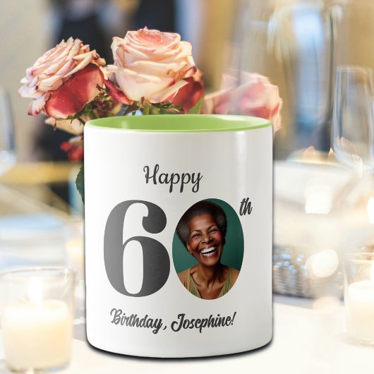 Bold Happy 60th Birthday Photo Zweifarbige Tasse