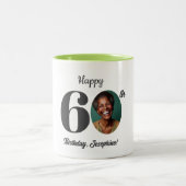 Bold Happy 60th Birthday Photo Zweifarbige Tasse (Mittel)
