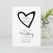 Bold Heart Slanted Gezeichnet Black Wedding Einlad Einladung (Stehend Vorderseite)