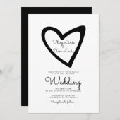 Bold Heart Slanted Gezeichnet Black Wedding Einlad Einladung (Vorne/Hinten)