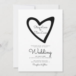 Bold Heart Slanted Gezeichnet Black Wedding Einlad Einladung