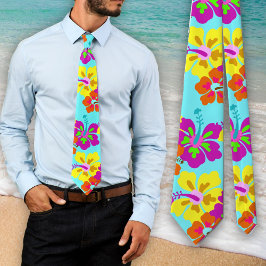 Bold Hibisken Floral Pattern Aqua Wedding Krawatte