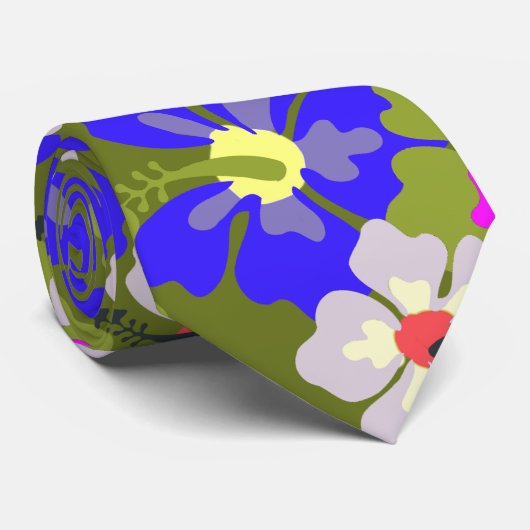 Bold Hibisken Pattern Army Green Wedding Krawatte (Gerollt)