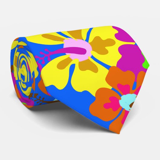Bold Hibisken Pattern Blue Wedding Krawatte (Gerollt)