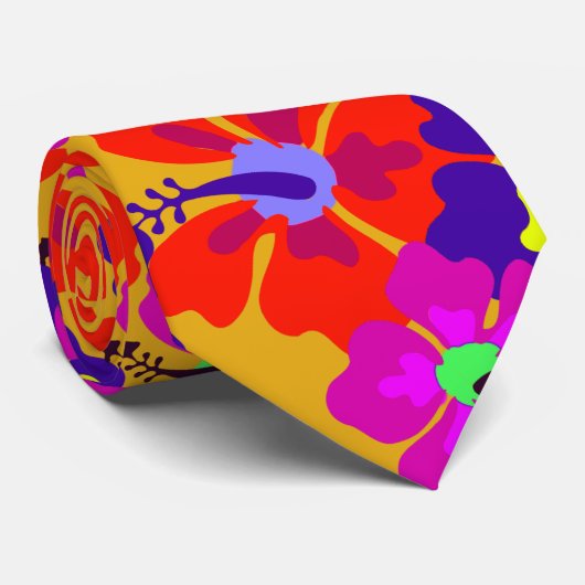 Bold Hibiskus Pattern Gold Wedding Krawatte (Gerollt)