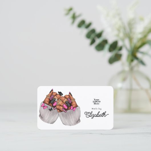 Bold Hot-Pink & Black African American Nail Salon Visitenkarte (Stehend Vorderseite)