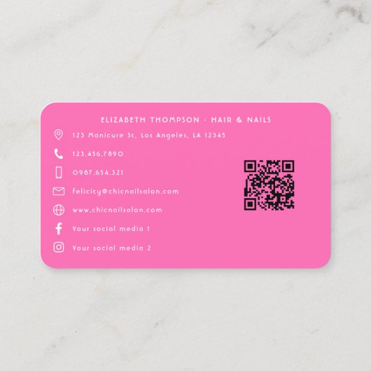 Bold Hot-Pink & Black African American Nail Salon Visitenkarte (Rückseite)