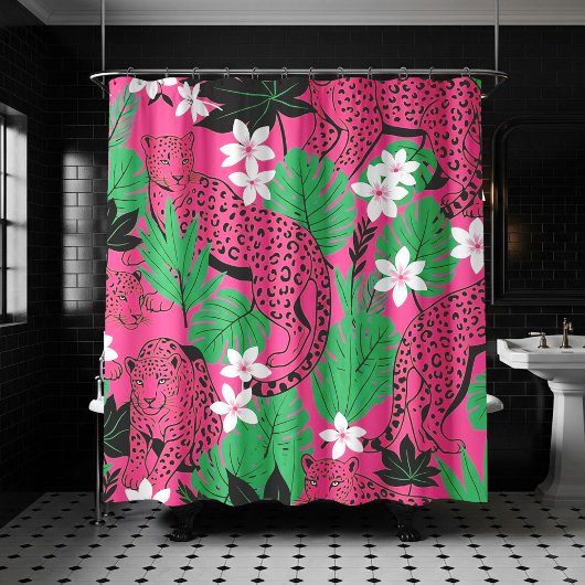 Bold Hot Pink Leopard Tropical Jungle Seamless Pat Duschvorhang