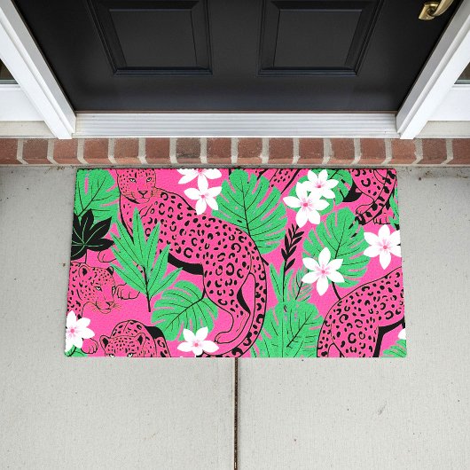 Bold Hot Pink Leopard Tropical Jungle Seamless Pat Fußmatte