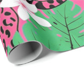 Bold Hot Pink Leopard Tropical Jungle Seamless Pat Geschenkpapier (Rolleneckpunkt)
