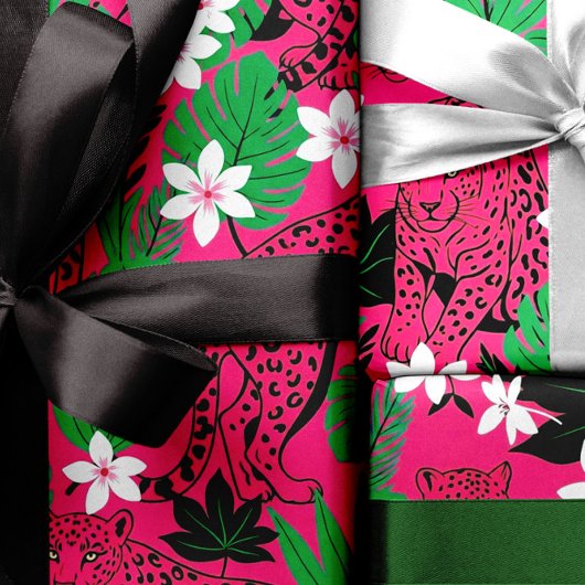 Bold Hot Pink Leopard Tropical Jungle Seamless Pat Geschenkpapier