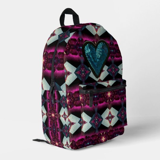 Bold Hot Pink Magenta Abstract Geometric Pattern Bedruckter Rucksack (Rückseitige Ecke links)