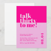 Bold Hot Pink 'Talk Thirty to Me' 30. Geburtstag Einladung (Vorne/Hinten)