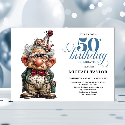 Bold Humor Man 50 Year Birthday Party Invite Einladung