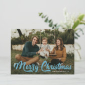 Bold Ice Blue Retro Script Frohe Weihnachten 2 Fot (Stehend Vorderseite)