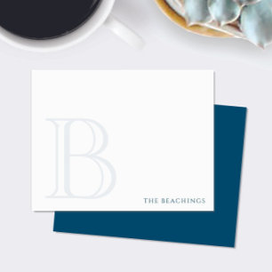 Bold Initial Navy Blue Classic Family Stationery Mitteilungskarte