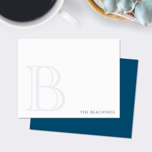 Bold Initial Navy Blue Classic Family Stationery Mitteilungskarte