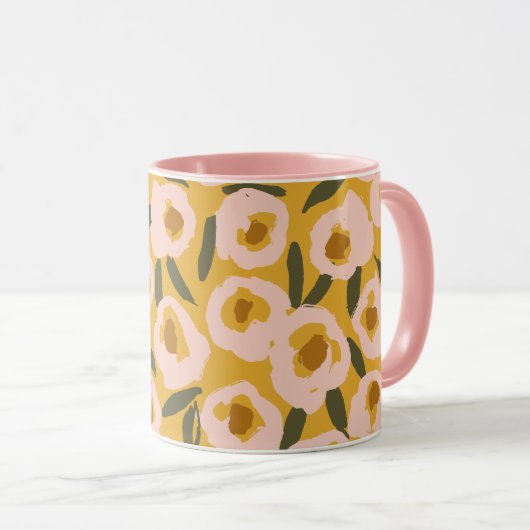 Bold Inky Floral Pattern | Hand-Drawn Botanical Tasse (VorderseiteRechts)