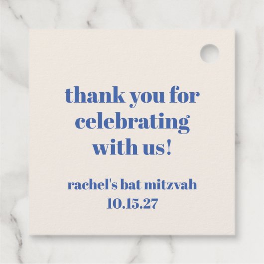 Bold Ivory Blue Custom Niedlich Bat Mitzvah Vielen Geschenkanhänger (Rückseite)