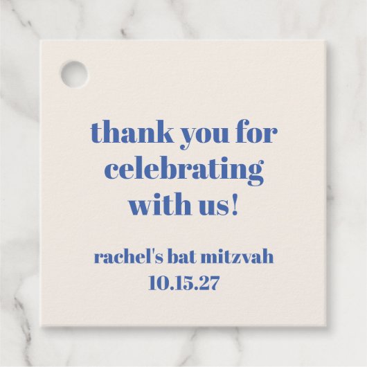 Bold Ivory Blue Custom Niedlich Bat Mitzvah Vielen Geschenkanhänger (Vorderseite)
