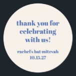 Bold Ivory Blue Custom Niedlich Bat Mitzvah Vielen Runder Aufkleber<br><div class="desc">Bold Typografie Ivory Blue Custom Niedlich Bat Mitzvah Danke klassische Rundaufkleber</div>