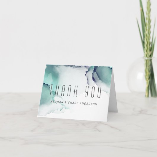 Bold Jade and Navy Blue Modern Fluid Ink Dankeskarte (Vorderseite)