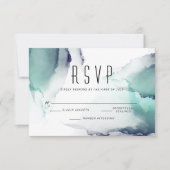 Bold Jade and Navy Blue Modern Fluid Ink RSVP Karte (Vorderseite)
