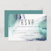 Bold Jade and Navy Blue Modern Fluid Ink RSVP Karte (Vorne/Hinten)