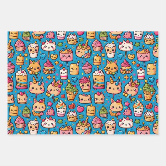 Bold Kawaii Birthday Pattern Geschenkpapier Set (Vorderseite 2)