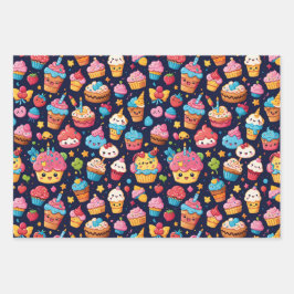 Bold Kawaii Birthday Pattern Geschenkpapier Set