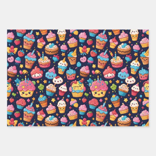 Bold Kawaii Birthday Pattern Geschenkpapier Set (Vorderseite)