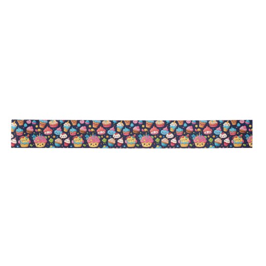 Bold Kawaii Birthday Pattern Satinband (Vorderseite)