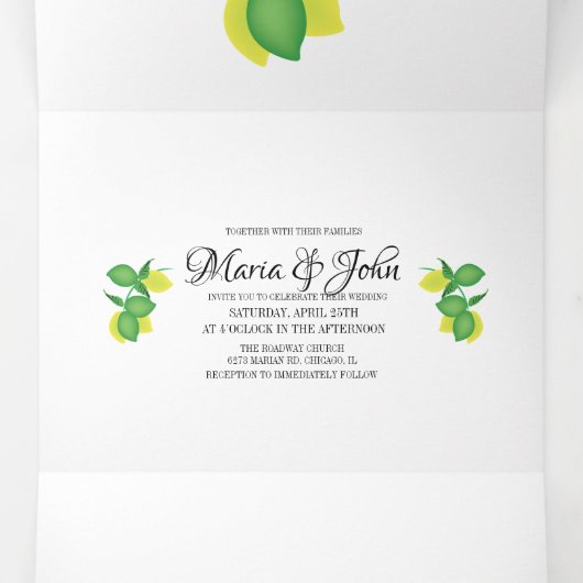 Bold Lemon Limoncillo Wedding Dreifach Gefaltete Einladung (Innenseite Mitte)