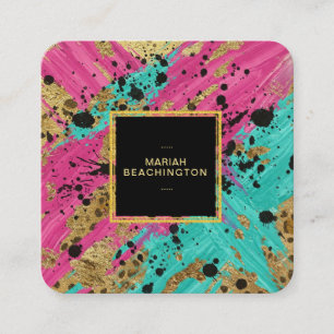 ** Bold Leopard Abstrakt Animal Neon Gold AP93 Quadratische Visitenkarte