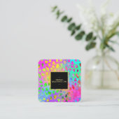 ** Bold Leopard AP93 Abstrakt Animal Gold Neon Quadratische Visitenkarte (Stehend Vorderseite)