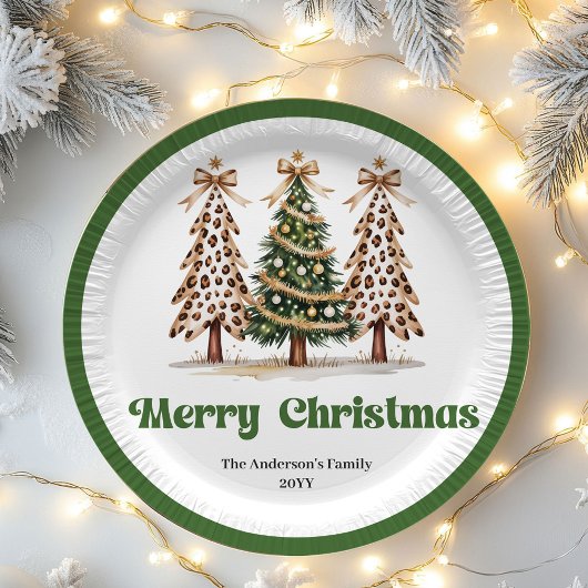 Bold Leopard Christmas Tree Editable Paper Plates Pappteller