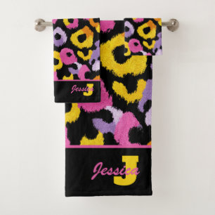 Bold Leopard Print Retro Glam y2k Mit Monogramm Na Badhandtuch Set