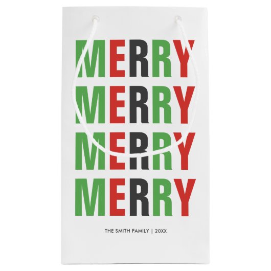 Bold Letters Festive "Merry Christmas" Kleine Geschenktüte (Rückseite)
