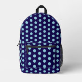 Bold Light Blue Polka Dots on Navy Blue  Bedruckter Rucksack (Vorderseite)