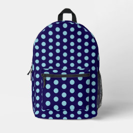 Bold Light Blue Polka Dots on Navy Blue  Bedruckter Rucksack