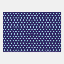 Bold Light Blue Polka Dots on Navy Blue  Geschenkpapier Set