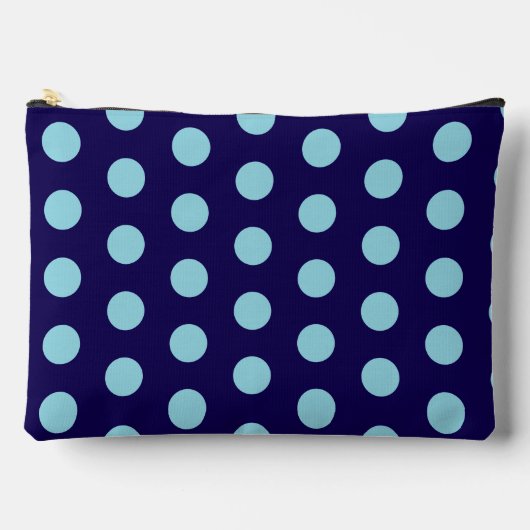 Bold Light Blue Polka Dots on Navy Blue  Zubehörtasche (Vorderseite)